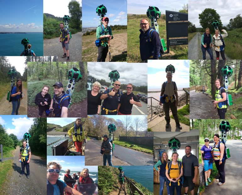Collage of NRW staff using the Street View Trekker