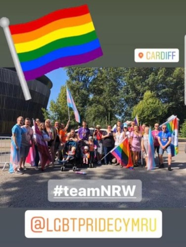 Natural Resources Wales staff taking part in Pride Cymru parade