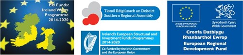 EU Ireland Wales Fund logo, Ireland-Wales Programme 2014-2020 logo, European Regional Development Fund logo
